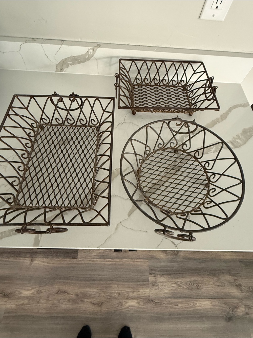 Decorative Metal Wall Basket Set - Rustic Brown